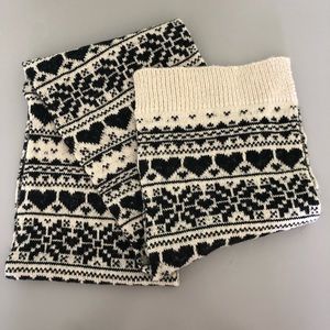 World Market Black Beige Knit Wool Scarf w/ Hearts